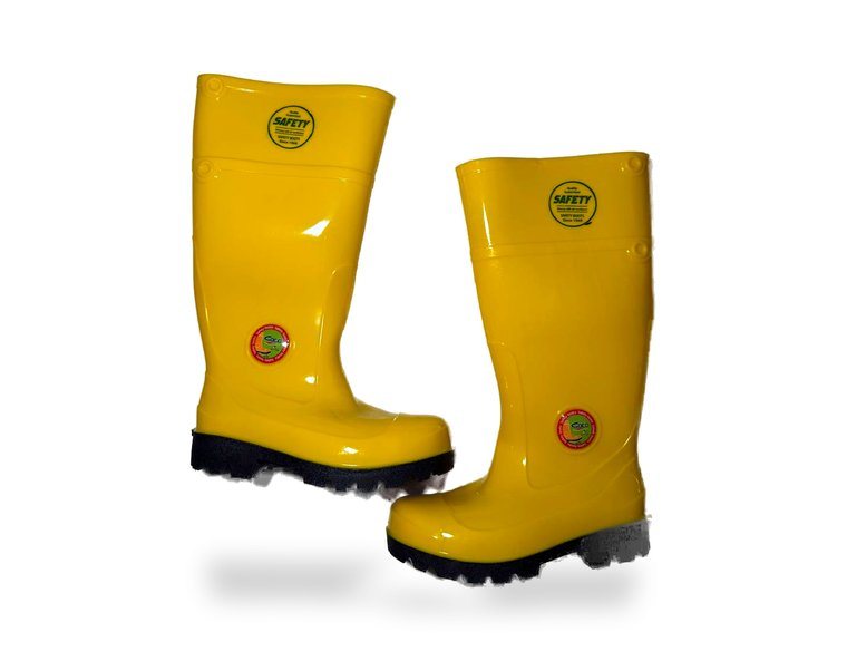 Yellow GOCO high cut safety rubber boots with safety badge